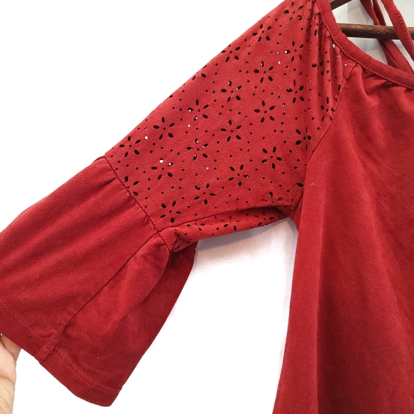 Cold shoulder ruffle red Orange blouse small-E - Picture 3 of 4